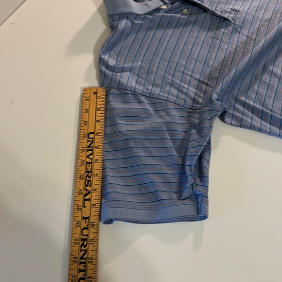 Johnston & Murphy Short Sleeve Light Blue With Black & Coral stripes Polo Sz Lg - Picture 5 of 9